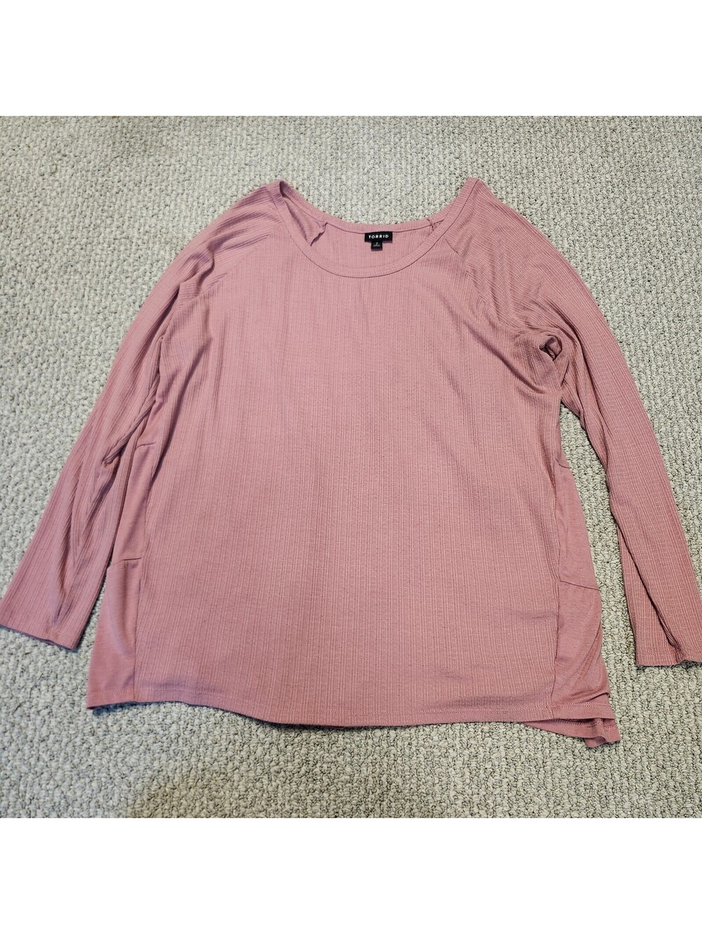 Torrid Size 2 Pink Ribbed Long Sleeve Top with Tiered Back